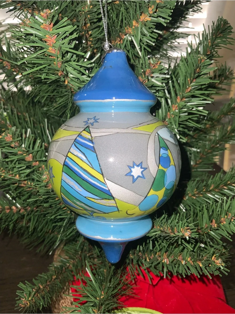 Pier 1 Li Bien 2006 Glass Ornament Reverse Hand Painted Christmas Trees